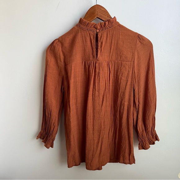 Anthropology Brand E M Rust Colored Boho Top Embroidered Neckline Sz S EUC - Picture 5 of 5